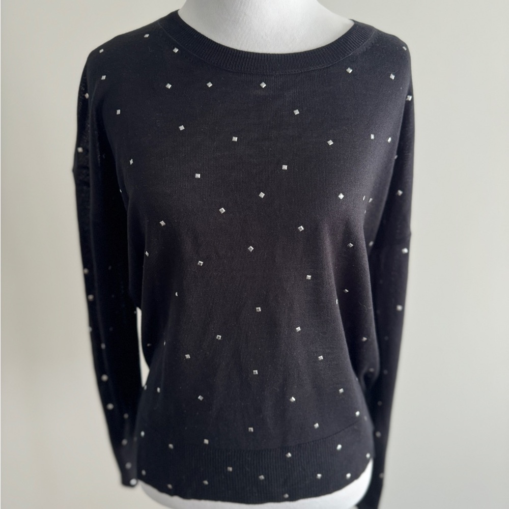 New Zara Women’s Black Crew Neck Sweater With Silver Studs Size small
